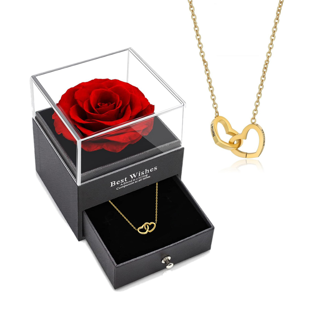 Caixa Com Rosa Real & Colar Dual Love Personalizado