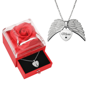 Colar Asas de Anjo & Porta-Joia Com Rosa